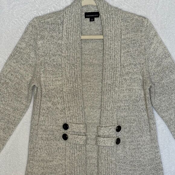 Fortune + Ivy Raiden Tab Cozy Button Cardigan Sweater Ivory Gray Size M - Picture 4 of 16